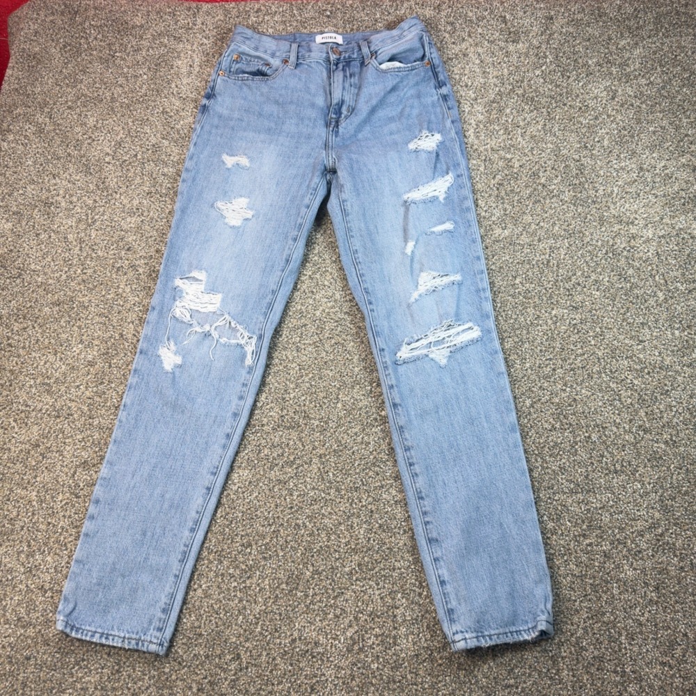 Pistola Distressed High Rise Jeans Womens 25 Light Wash Straight Leg Denim